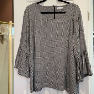 3x Calvin Klein plaid 3/4 ruffled sleeves shirt